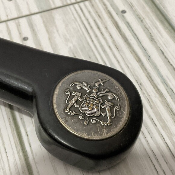 Vintage Black Handle w/ Brass Tone Crest Double Jigger Barware - Picture 2 of 5